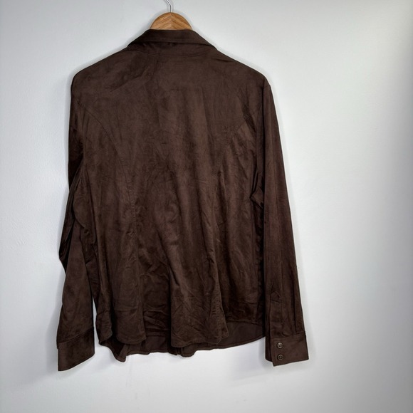 Susan Graver Womens Top XL Brown Faux Suede Button Ruffle Western Country Ranch - Picture 10 of 12